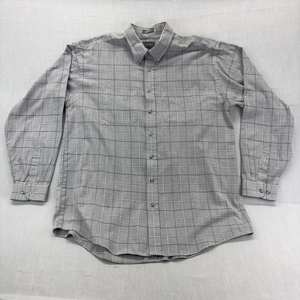 Van Heusen Button Down Shirt Mens 2XLXT Wrinkle Free Grey Plaid Dual Pockets